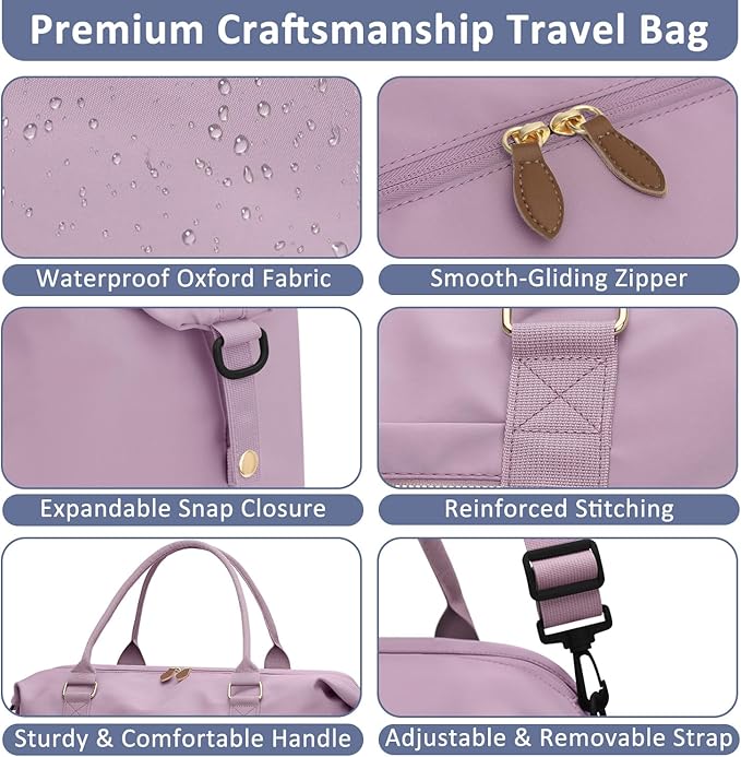 ELONGRIVER Travel Duffle Bag for Women, Weekender Bags, Hospital Bag for Labor Delivery, Lightweight Tote Duffel Overnight Bag with Luggage Sleeve,Airplane Travel Bags (Purple, X-Large)