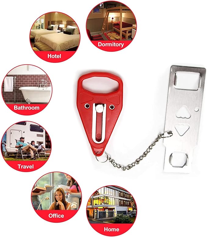 Rerishom Portable Door Lock Extra Lock for Additional Privacy and Safety in Home, Hotel, Apartment, AirBNB - Red