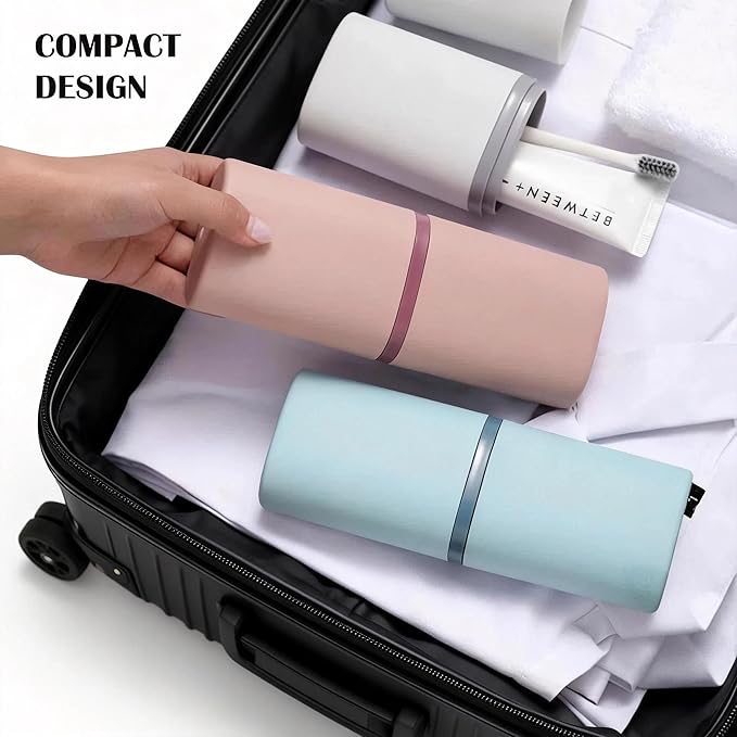 Travel Toothbrush Case, 2-in-1 Toothbrush and Toothpaste Travel Case with Rinse Cups, Portable Dustproof Covered Toothbrush Holder for Camping Business Trip School Gym