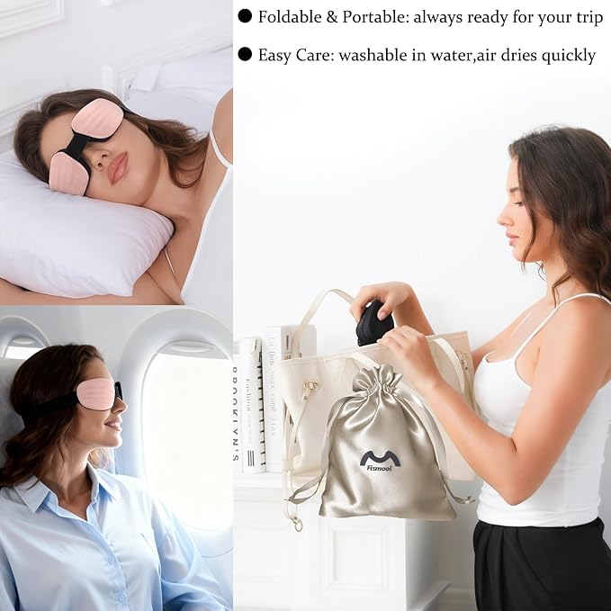 100% Blackout Sleep Eye Mask for Women Men, Zero Pressure Sleeping Mask - Sleeping Mask and Eyelash Friendly Night Blindfold, Adjustable Ultra Soft Comfortable for Dry Eye Mask (Pink)