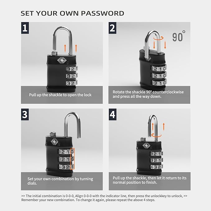 TSA Locks for Luggage, Combination Lock for Locker, Travel Essentials Padlock Combination, Combo Small Padlock for Gym Locker, Suitcase, Gun Case, Backpack, Bag, Zipper, Box, Cabinet