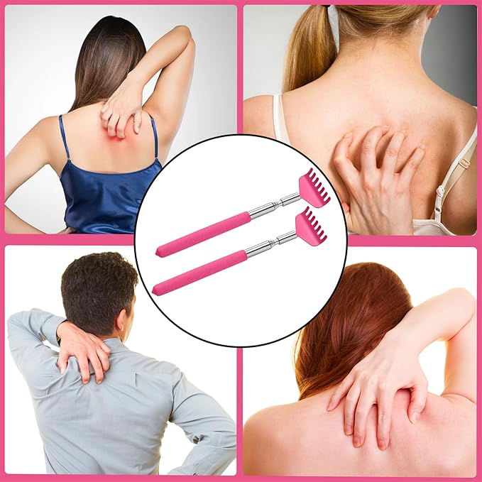 Kuvvfe 2 Pack Portable Extendable Back Scratcher, Stainless Steel Telescoping Back Scratcher with Beautiful Present Packaging(Pink red)