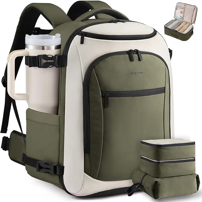 LOVEVOOK 40L Travel Backpack for Women & Men,Airline Approved Carry On Backpack with 3 Packing Cubes,TSA Waterproof Personal Item Bag,Weekender Overnight Essentials Backpacks fits 18" Laptop