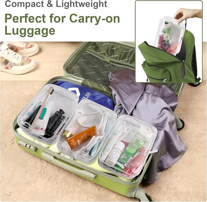 3 Packing Cubes 1 Quart Size Travel Bag TSA Approved Toiletry Bag Clear Small Purse Pouch International Long Flight Must Haves for Toiletries Makeup Liquids Airplane Europe Vacation Essentials