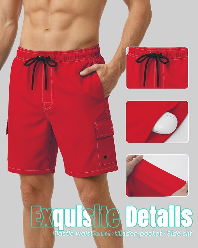 Men Swim Trunks with Compression Liner Quick Dry Breathable Multi Pockets for Summer Beach Cruise Water Park
