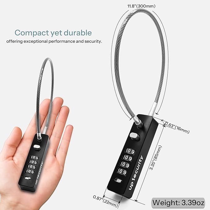 4 Digit Combination Cable Lock for Bike Scooter Motorcycle Helmet Anti Theft, 11.8" Cable Chain, Combo Travel Lock with Code for Luggage Suitcase Safe, Fridge, Fence Gate, Cabinet, Locker