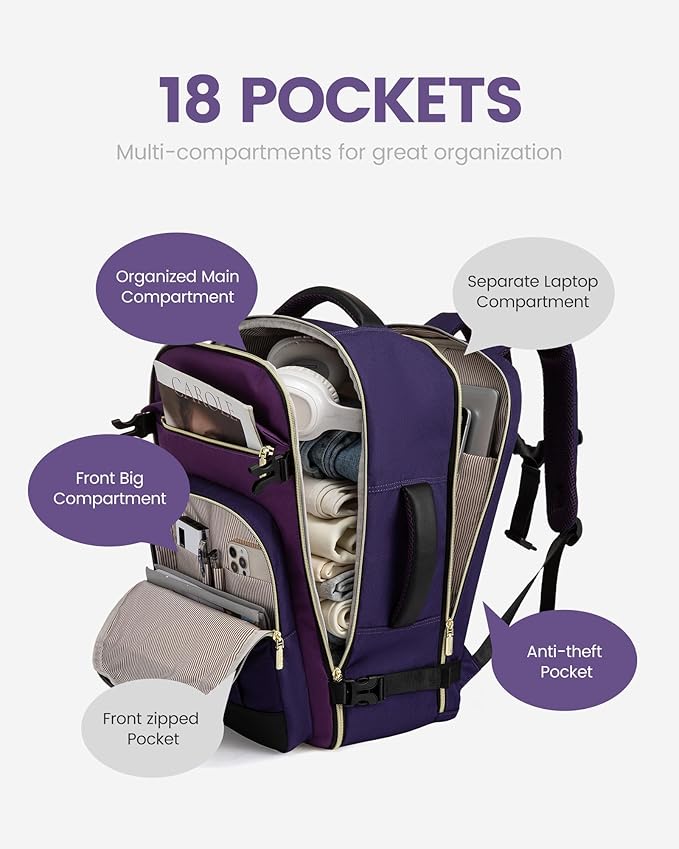 LOVEVOOK 50L Travel Backpack for Women & Men - 18 Inch Carry On Backpack & Personal Item Backpack for Airlines, Spacious and Durable Design, with 3 Packing Cubes