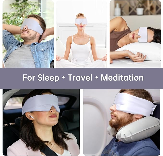 Calm&Relax Bamboo Sleep Mask: 3D Blackout Sleeping Eye Mask for Side Sleepers - Zero Pressure Eye Covers for Travel Airplane(White)