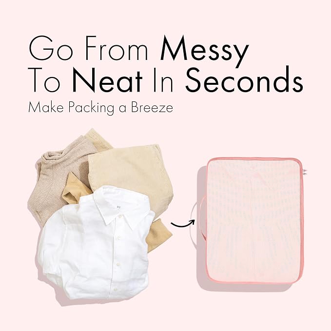 (Not Made In China) Packing Cubes For Travel, Luggage and Suitcase Organizer Bags, Carry On and Backpack Space Savers, Lightweight Waterproof Nylon, 8pc Set, Pink