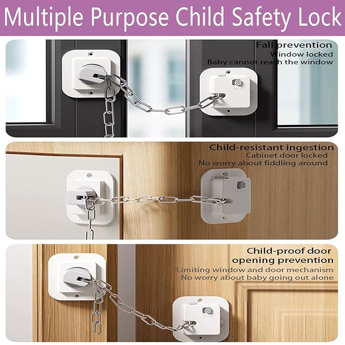 Child Proof Door Lock with Adjustable Strap, Cat Door Latch 3M Adhesive Safety Locks for Baby, Dementia & Pets, No Tools Needed 1 Pack