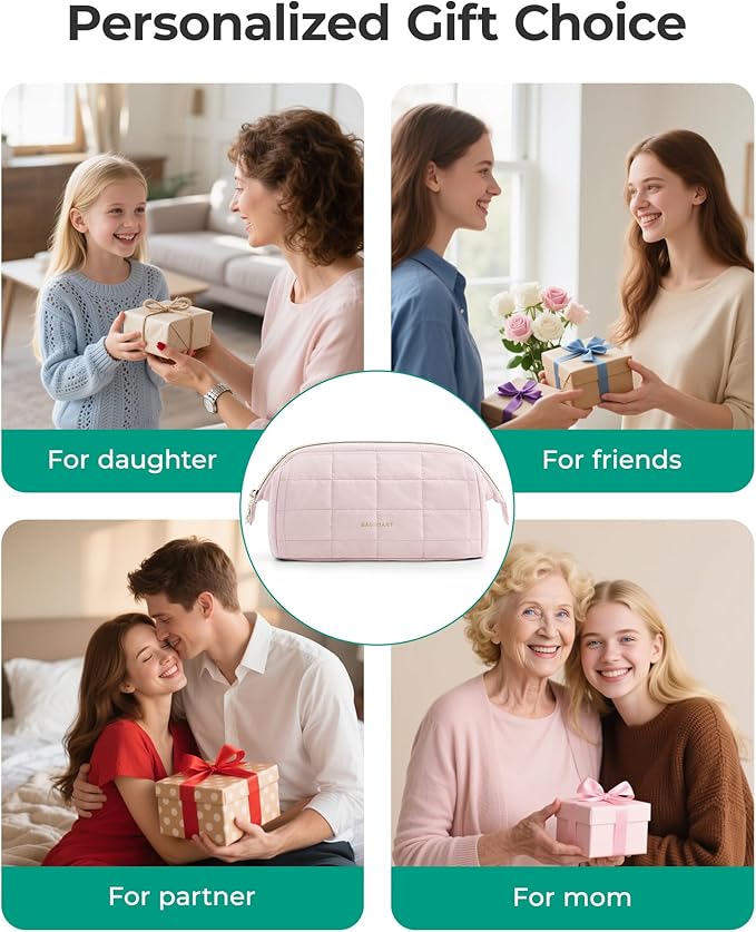 BAGSMART Makeup Bag Travel Toiletry Bag, Puffy Padded Make Up Bags for Women Makeup Organizer Case, Wide-open Pouch Purse Travel Essentials Toiletries Accessories Brushes, Garnet Red