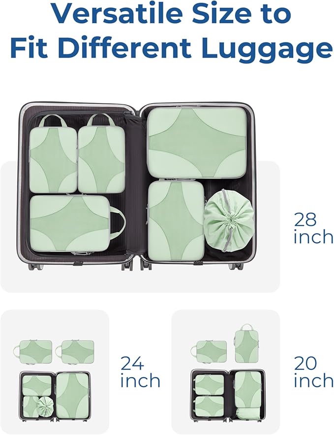 BAGSMART Compression Packing Cubes for Travel, Compressible Luggage Organizer for Cruise Ship, Lightweight Travel Essentials 6-Pack 1L+2M+2S+1Shoe Bag, Fruit Green