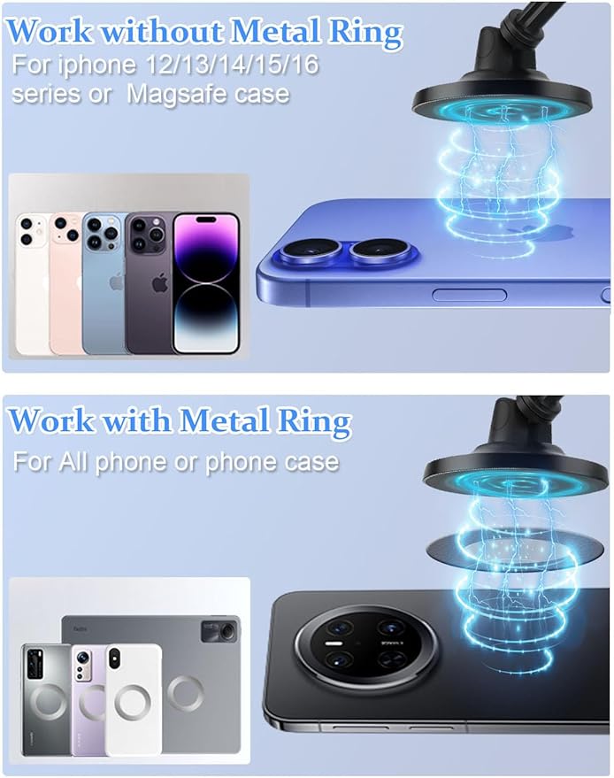 Magnetic Phone Holder for Desk, for Magsafe Cell Phone Mount Clamp Clip, 360° Rotating Adjustable Length Handsfree Phone Mount for iPhone 16 Pro Max, 15 Pro Max, 14 Plus, 13 Mini & 4-7" Phone