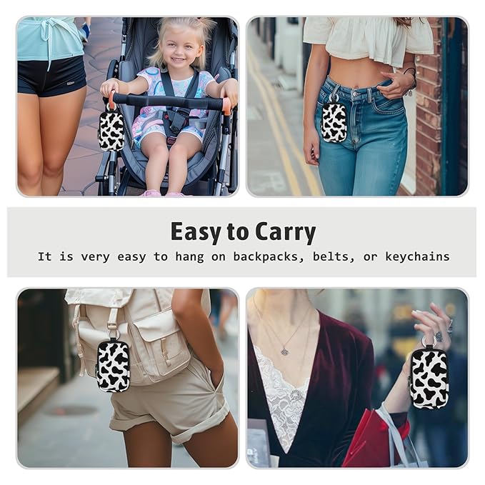 Cow Print Hand Sanitizer Spray Case, Hand Sanitizer Holder Zippered Pouch, Cute Fashion Accessory with Snap Hook for Glow Mist and Power Mist 1FL OZ