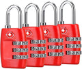TSA Luggage Locks (4Pack) - 3 Digit Combination Padlocks - Approved Travel Lock for Suitcases & Baggage (Red)