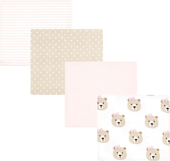 Hudson Baby Unisex Baby Cotton Flannel Receiving Blankets, Pink Taupe Bear, One Size