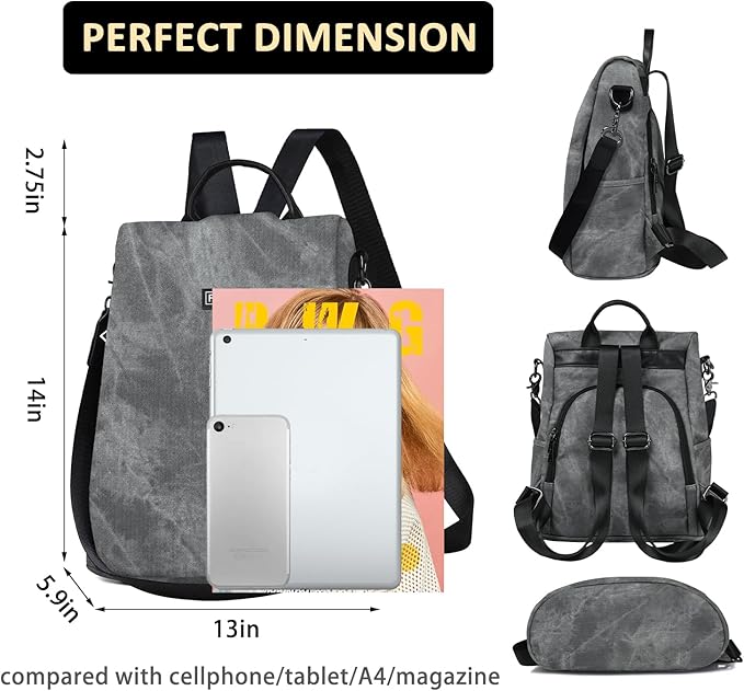 Fmeida PU Leather Backpack Purse for Women Anti Theft Backpack Convertible Fashion Travel Purse Grey