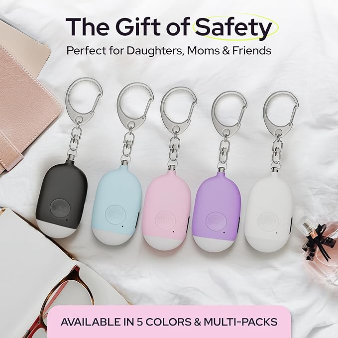 Weten Rechargeable Personal Alarm Keychain - 130dB Siren & LED Light - 2 Pack Personal Safety Alert for Women to Carry - Panic Button Alarm for Security - Rape Whistle for Self Defense (Pink&Blue)