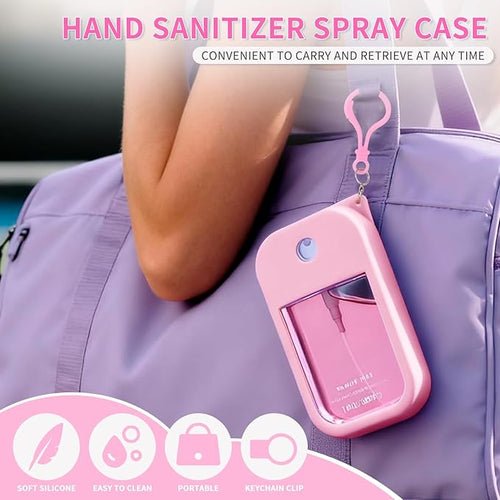 2 Pack Silicone Case Compatible with Wish Hand Sanitizer Spray, Hand Sanitizer Case Holder, Soft Silicone Protective Cases with Keychain, Protect Spray from Drops and Scratches (White and Pink)