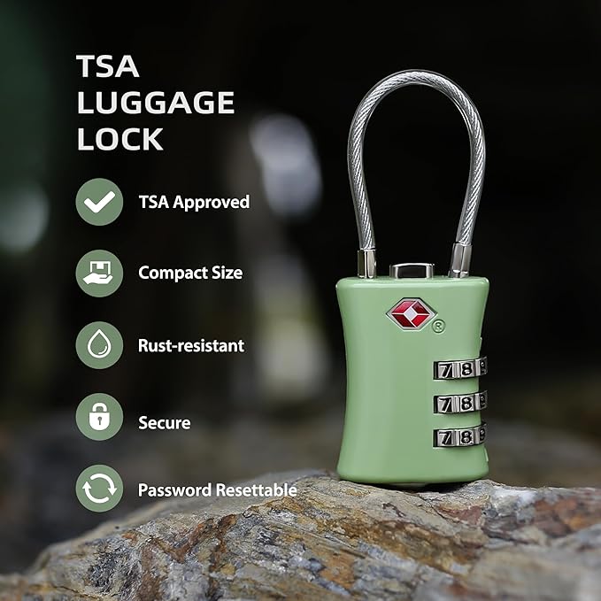 Luggage Locks TSA Approved, Airplane Travel Essentials, TSA Locks for Luggage, Suitcase, Anti Theft Small Padlock Combination, Mini Cable Padlock for Backpack, Bag Zipper, Case, Tool Box