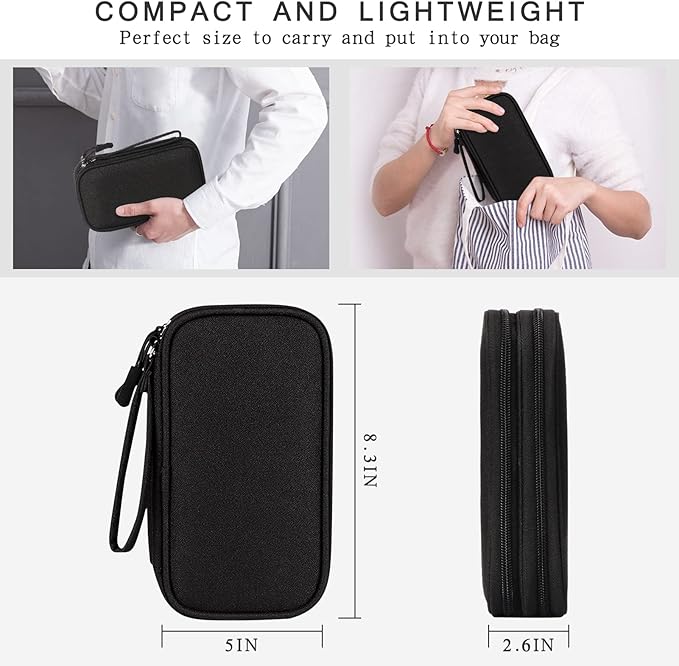 Skycase Electronic Organizer Travel Case - Waterproof Travel Cord Pouches for Organization, Cable Organizer, All-in-One Double Layers Storage Bag for Accessories, Charger, Cable, Black