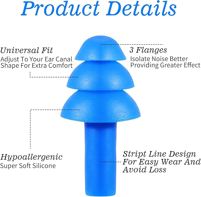 6 Pairs Ear Plugs for Sleeping, Soft Reusable Silicone Earplugs for Swimming & Noise Cancelling Ear Protection, Comfortable Moldable Fit for Travel, Work, Concerts, Snoring, Black