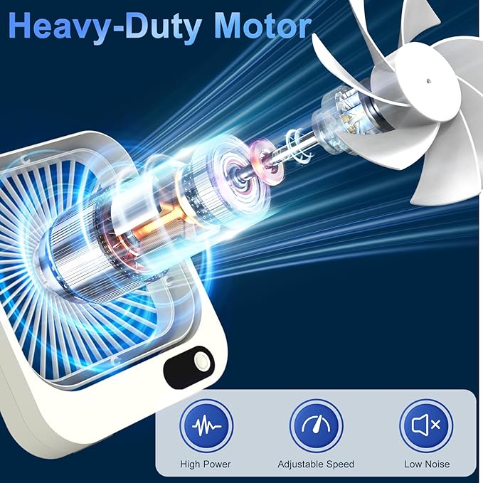 Portable Magnetic Travel Fan, 5000mAh Rechargeable Battery Powered, Mini Personal Travel Fan for Sleeping Attach Magnetically&Desk Use, Essentials for Italy European Travel Plane Hotel