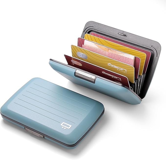 ÖGON -DESIGNS- Aluminum card holder with metal lock, RFID protection against fraud and demagnetization, compact wallet, Smart Case OSLO model