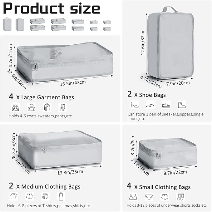 Reginary 6 Set Travel Packing Cubes Luggage Organizer Set Lightweight Suitcase with Shoe Bag for Clothes Toiletries