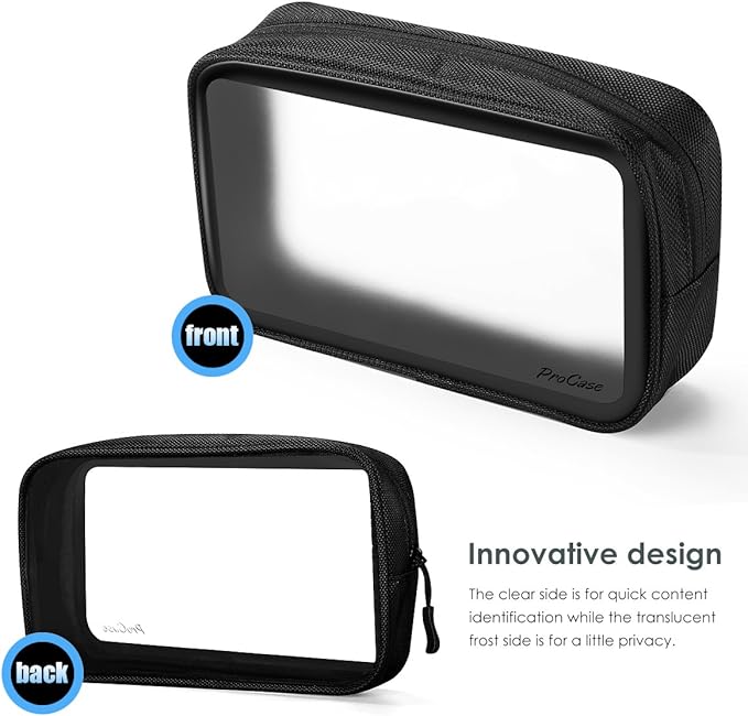 ProCase TSA Approved Travel Toiletry Bag Pouch, Matte Clear Travel Organizer Airport Carry-On Checkpoint Airline Compliant Storage Bag -1 Pack, Black