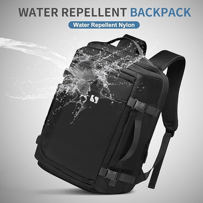 35L Travel Backpack 17" Laptop Backpack W/USB-C Port, Expandable Carry-On Bag, TSA Flight Approved Water-Resistant for Business College, Black