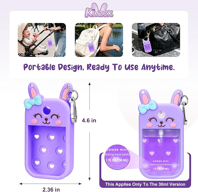 Bunny Silicone Case for Touchland Hand Sanitizer Spray with Keychain Holder, Compatible with Power Mist & Glow Mist 1 FL Oz/30ML for Touchland Case, Easter Cute Travel Cover Sleeve Purple