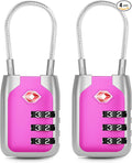 Joyway TSA Approved Luggage Lock, 3 Digit Combination Cable Lock with Alloy Body, Travel Combination Locks for Suitcases, Backpack and Golf Bag (Pink, 2Pack)