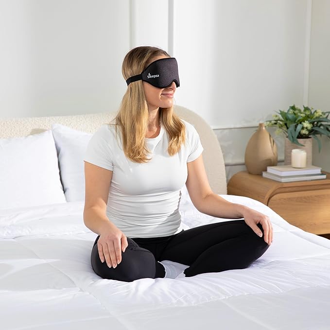 100% Blackout Luxury Sleep Mask for Men, Women, Side Sleepers Ultra-Soft 3D Contoured Eye Masks for Sleep, Travel, Meditation – Adjustable Comfort Fit with Free Ear Plugs – Black
