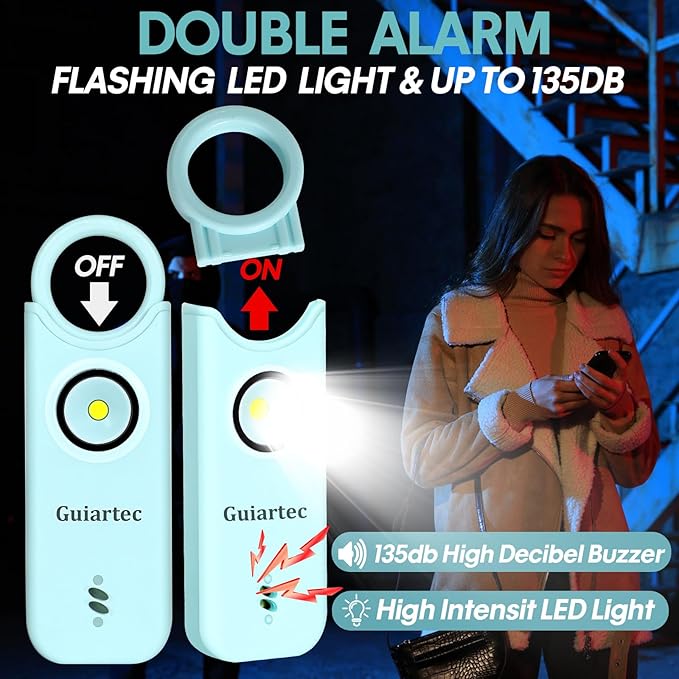 Rechargeable Personal Safety Alarm for Women, 135 dB Loud Self Defense Keychain Siren with LED Strobe Light, Personal Emergency Security Safe Devices Key Chain Alarms for Women Kids Elderly (Aqua)