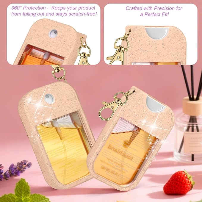 AIERSA 2Pcs Hand Sanitizer Spray Case Compatible with Touchland,Rabbit Ears Design Silicone Hand Sanitizer Case Holder with Keychain for Touch Land Mist Case 1FL. OZ（White+Blush Beige