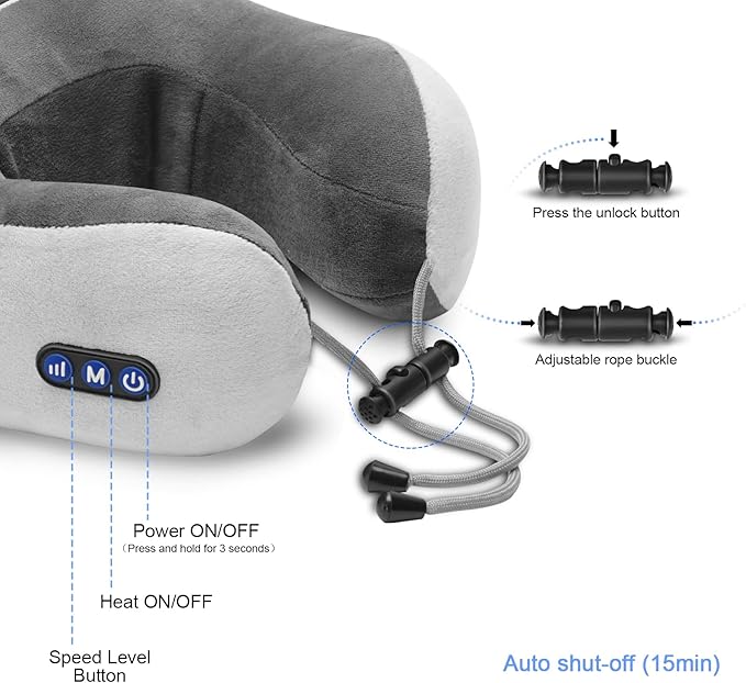 Travel Neck Pillow/Electric Neck Massager with Heating, Memory Foam Pillow for Neck Pain Relief, Neck Support Pillow for Airplane, Car, Office, Gift (Grey)