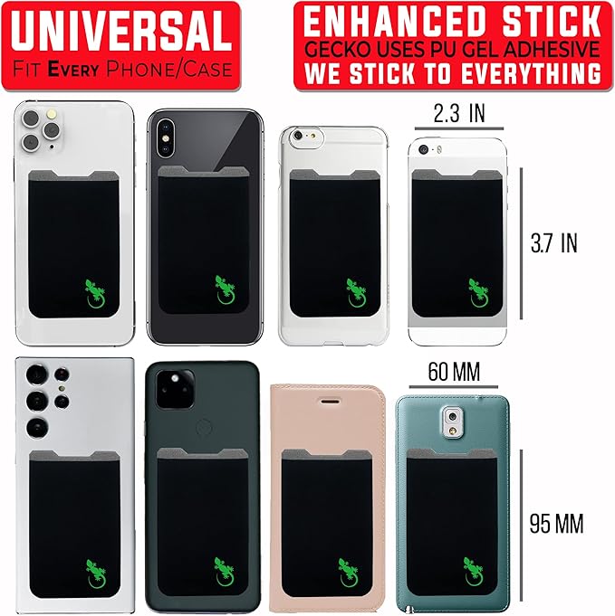 Phone Wallet - Adhesive Card Holder - Cell Phone Pouch - Stick on Lycra Pocket by Gecko - Carry Credit Cards and Cash