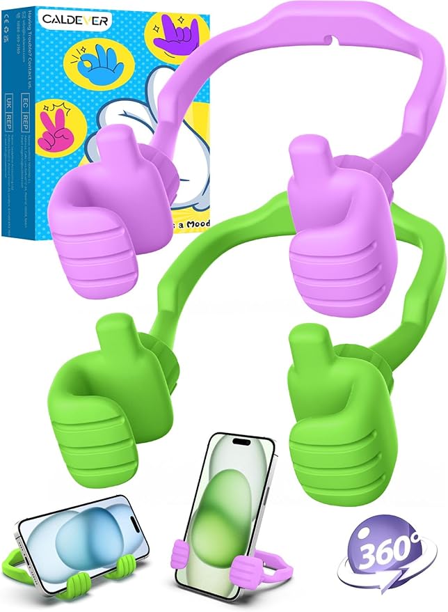 Gifts for Mothers Day Mom Wife Adults Cell Phone Stand - 2 Pack Thumbs Up Lazy Phone Holder for Desk Birthday Gifts for Kids Adults Women Men Stocking Stuffers (Bright Purple & Avocado Green, 2)