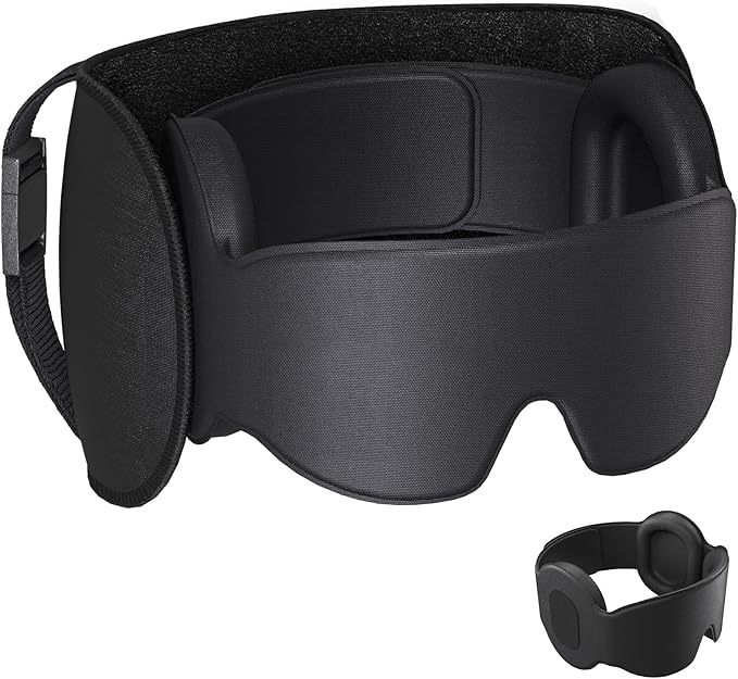 SARISUN Travel Pillow for Airplanes, Upgraded Airplane Pillow with 3D Eye Mask and Ear Cover for Long Flight, 360° Support Sleep Head Hold, Flight Essentials Plane Headrest, Stop Bobblehead, Black