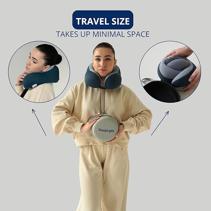 Travel Pillow Set – Memory Foam Neck Pillow with 3D Sleep Mask, Eye Mask for Sleeping, Free Earplugs & Compact Case, Travel Essentials for Airplane, Gift for Men & Women