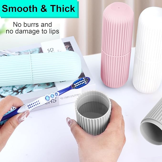 UCEC Toothbrush Case for Traveling, Portable Toothbrush Holders Travel Case, 7.7" x 2.36" x 2.36" Toothbrush Holders for Soft Toothbrush Up To 7.4 inch, 2 Pack (Grey, White)