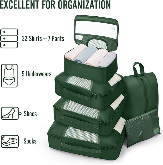 Veken 8 Set Packing Cubes for Travel Essentials, Suitcase Organizer Bags in 4 Sizes, Carry-On Luggage Accessories with Large Laundry Bag & Passport Holder, Must-Have for Airplane, Road Trip & Camping