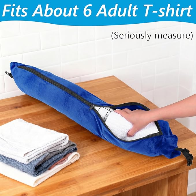 Stuffable Travel Neck Pillow Velvet Stuffable Pillow for Traveling Neck Pillows for Extra Luggage with Adjustable Necks Size Portable Travel Essentials Multifunctional Sleeping Rest Cush(Blue)