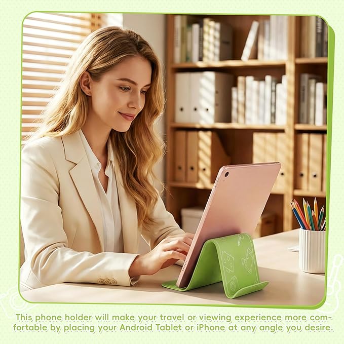 Airplane Phone Holder, Travel Essentials Flexible Phone Holder, Folding Cellphone Stand for Desk, Bed, Office, Treadmill - Airplane Gadgets for Long Travel Accessories(Green)
