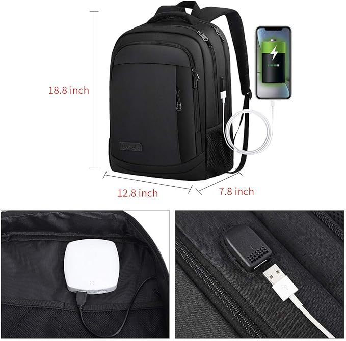 Monsdle Travel Laptop Backpack Anti Theft Backpacks with USB Charging Port, Travel Business Work Bag 15.6 Inch College Computer Bag for Men Women, Black | USB Charging Port, College Computer Bag