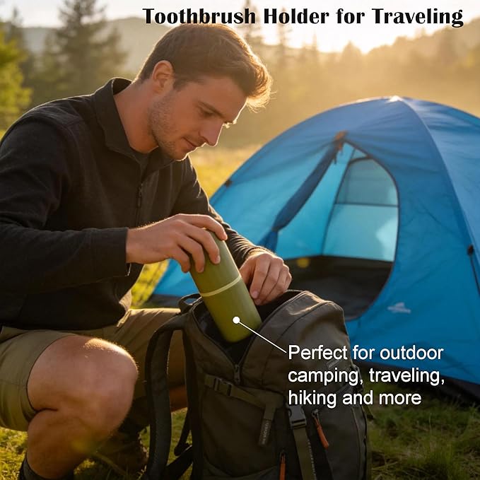 Portable Travel Toothbrush Holder: 2-in-1 Dustproof Toothbrush Travel Case with Rinse Cup, Travel Toothbrush & Toothpaste Containers for Camping, Hiking, School, Business Trip