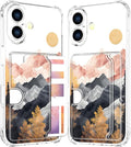 Compatible with iPhone 16 Case Card Holder for Women Cute Design,Wallet Phone Cases Transparent Cool Kawaii Protective (Clear Mountain Hill Landscape)
