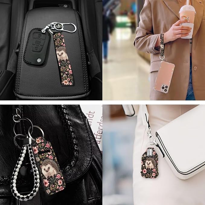 Suobstales 3Pcs Travel Bottles Keychain Holder Set,Travel Bottle Sleeves+Neoprene Chapstick Holders+Lanyard Keychain