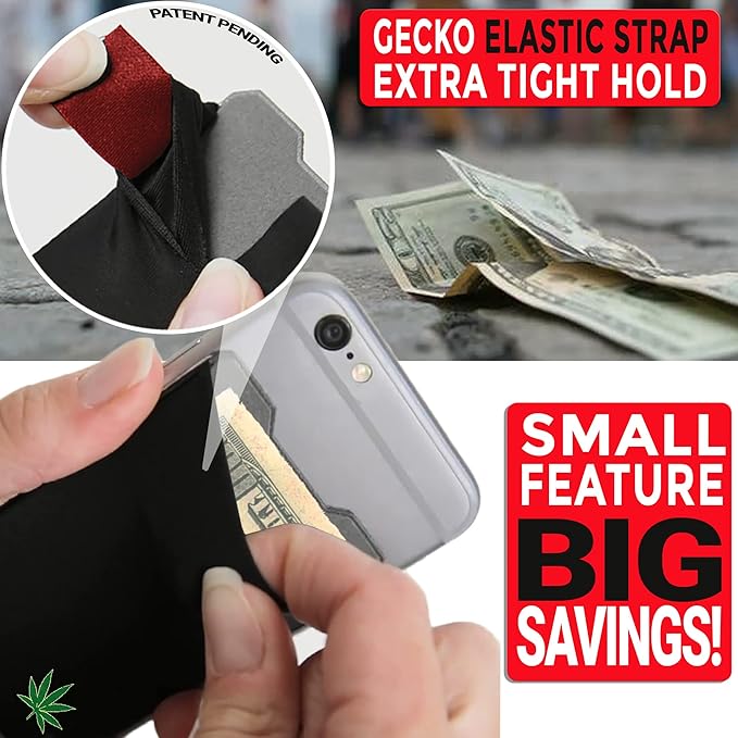 Phone Wallet - Adhesive Card Holder - Cell Phone Pouch - Stick on Lycra Pocket by Gecko - Carry Credit Cards and Cash